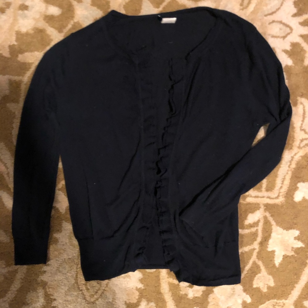 J.Crew Navy Ruffle Front Cardigan